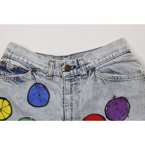 Vintage 70s 80s Levis Womens 26 Hand Painted Free Speech Acid Wash Shorts USA - Picture 2 of 14